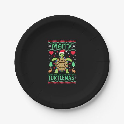 Merry Turtlemas Christmas Lights Cute Turtle Santa Papieren Bordje (Voorkant)
