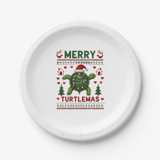 Merry Turtlemas Christmas Lights Cute Turtle Santa Papieren Bordje (Voorkant)