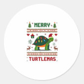 Merry Turtlemas Christmas Lights Cute Turtle Santa Ronde Sticker (Voorkant)
