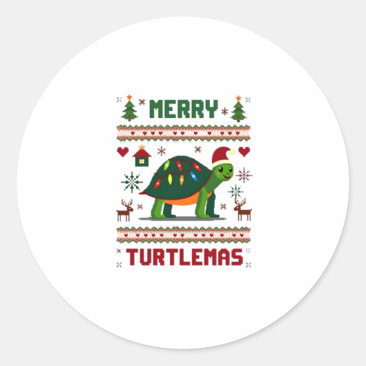 Merry Turtlemas Christmas Lights Cute Turtle Santa Ronde Sticker (Voorkant)