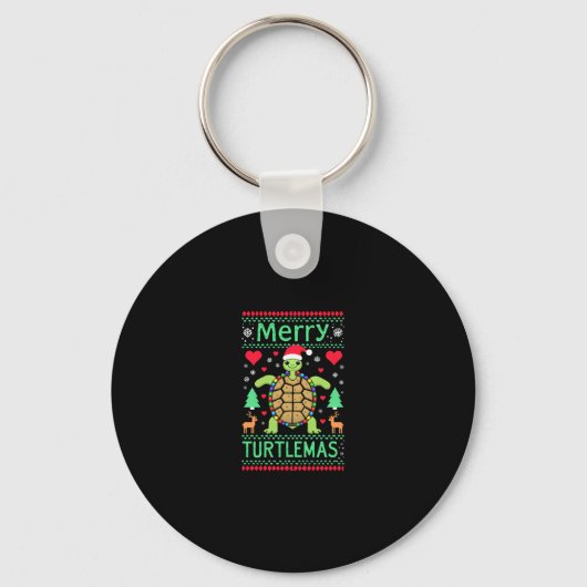 Merry Turtlemas Christmas Lights Cute Turtle Santa Sleutelhanger (Voorkant)