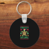 Merry Turtlemas Christmas Lights Cute Turtle Santa Sleutelhanger (Voorkant)