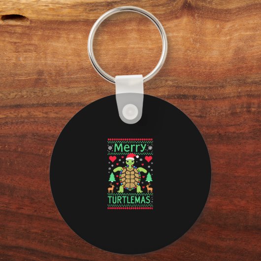 Merry Turtlemas Christmas Lights Cute Turtle Santa Sleutelhanger (Voorkant)