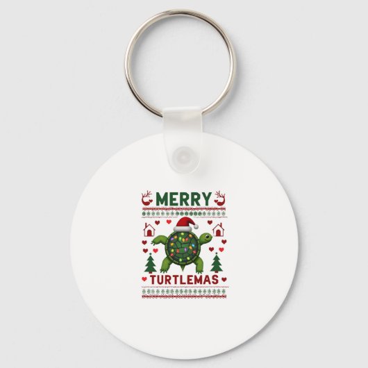 Merry Turtlemas Christmas Lights Cute Turtle Santa Sleutelhanger (Voorkant)