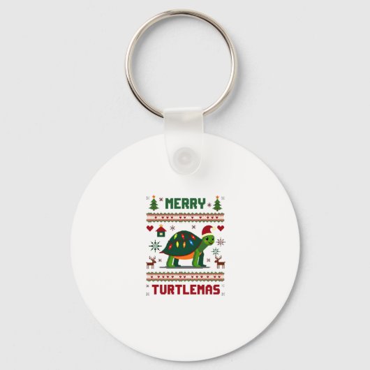 Merry Turtlemas Christmas Lights Cute Turtle Santa Sleutelhanger (Voorkant)
