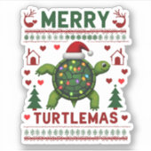 Merry Turtlemas Christmas Lights Cute Turtle Santa Sticker (Voorkant)