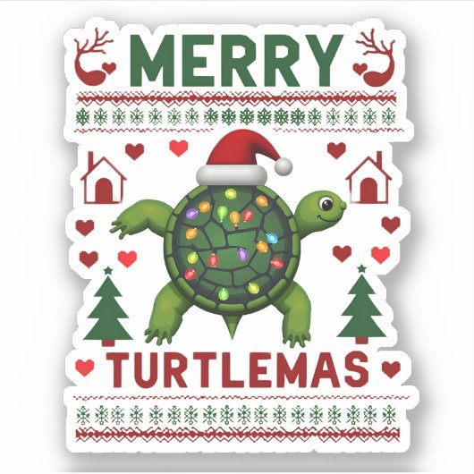 Merry Turtlemas Christmas Lights Cute Turtle Santa Sticker (Voorkant)