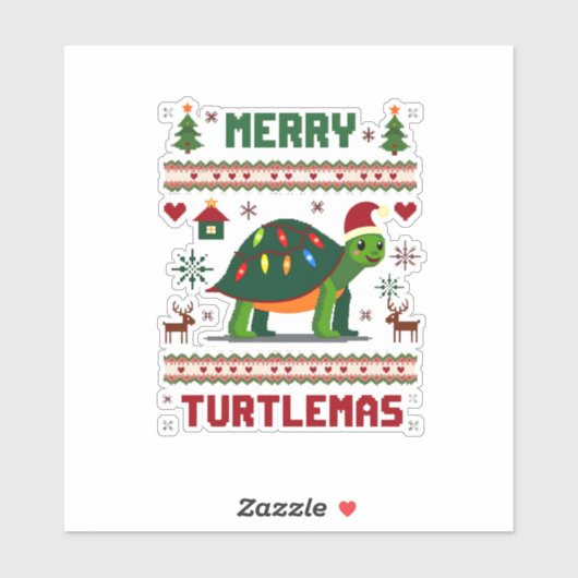 Merry Turtlemas Christmas Lights Cute Turtle Santa Sticker (Vel)