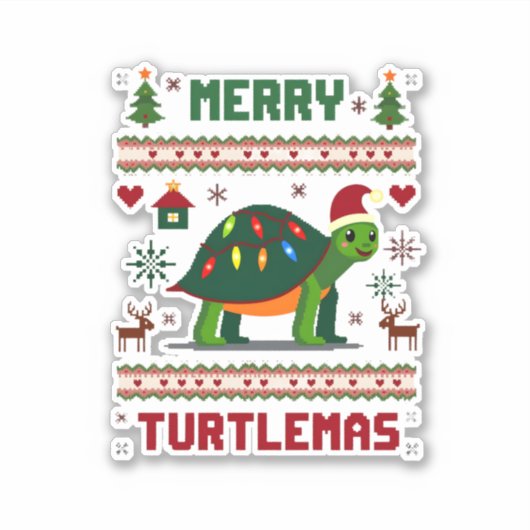 Merry Turtlemas Christmas Lights Cute Turtle Santa Sticker (Voorkant)