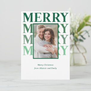 Merry typografie in smaragdgroene ombre foto feestdagenkaart
