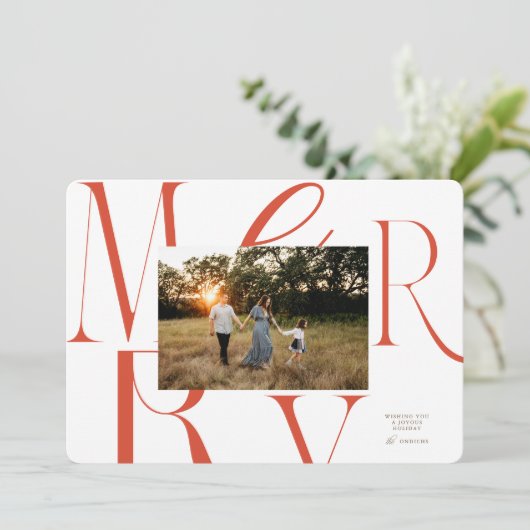 MERRY Typography Christmas Kaart (Staand voorkant)