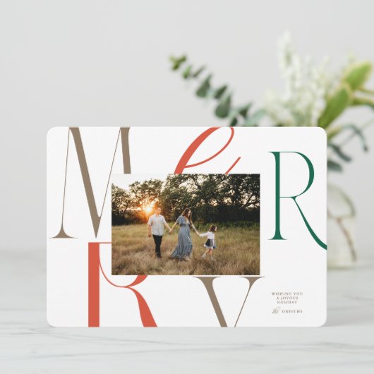 MERRY Typography Christmas Kaart (Staand voorkant)