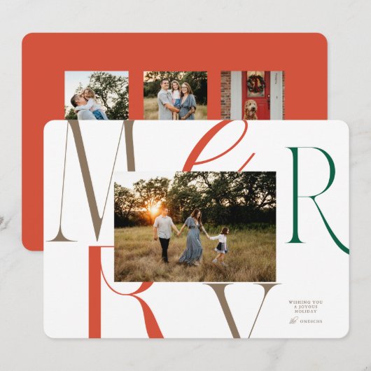 MERRY Typography Christmas Kaart (Voorkant / Achterkant)