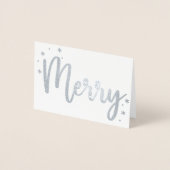 Merry Typography Script Modern Photo Christmas Folie Kaarten (Voorkant)