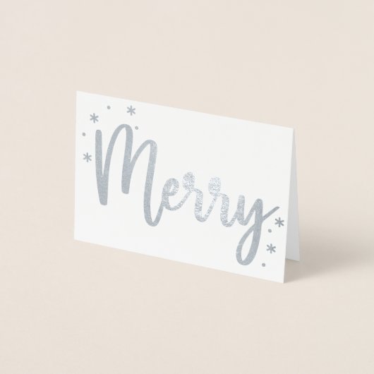 Merry Typography Script Modern Photo Christmas Folie Kaarten (Voorkant)