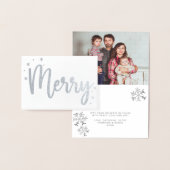 Merry Typography Script Modern Photo Christmas Folie Kaarten (Display)
