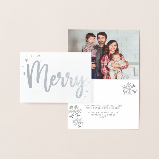 Merry Typography Script Modern Photo Christmas Folie Kaarten (Display)