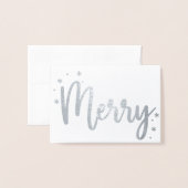 Merry Typography Script Modern Photo Christmas Folie Kaarten (Voorkant met envelop)