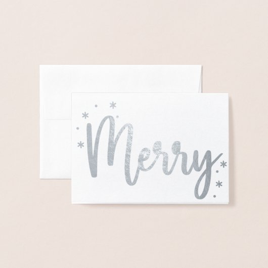 Merry Typography Script Modern Photo Christmas Folie Kaarten (Voorkant met envelop)