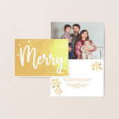 Merry Typography Script Modern Photo Christmas Folie Kaarten (Display)