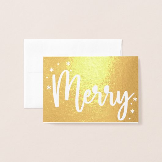 Merry Typography Script Modern Photo Christmas Folie Kaarten (Voorkant met envelop)