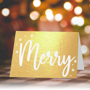 Merry Typography Script Modern Photo Christmas Folie Kaarten