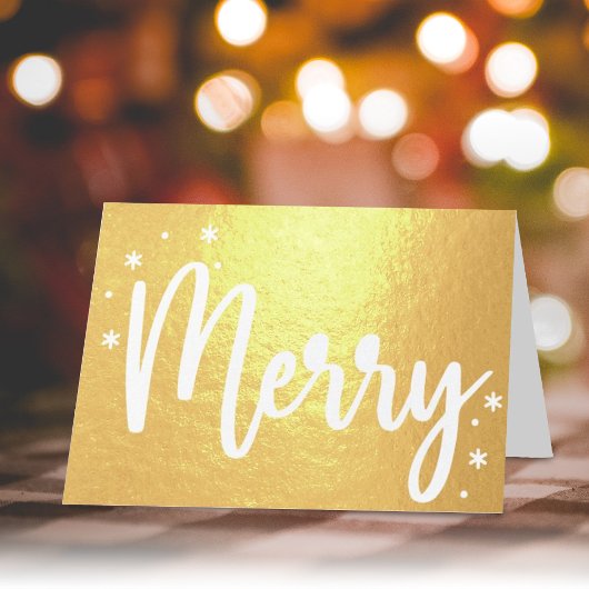 Merry Typography Script Modern Photo Christmas Folie Kaarten