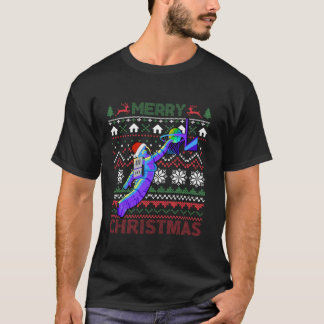 Merry Ugly Christmas Santa Hat Astronaut Dunking B T-shirt