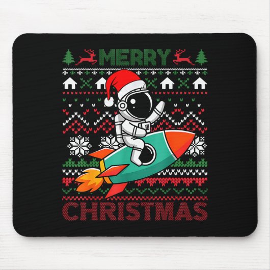 Merry Ugly Christmas Santa Hat Astronaut Riding Ro Muismat (Voorkant)