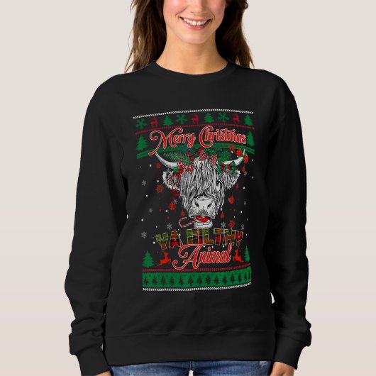 Merry Ugly Christmas Sweater Animal Highland Cow H (Voorkant)