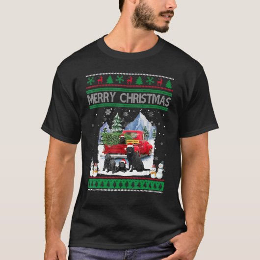 Merry Ugly Kerstmis Black Lab Pet Santa Red Truck T-shirt (Voorkant)