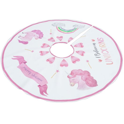 Merry Unicorn Pink Rainbow kerstun Kerstboom Rok (Gekanteld)
