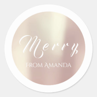 Merry van Name White Rose Gold Feestdagen White Ronde Sticker