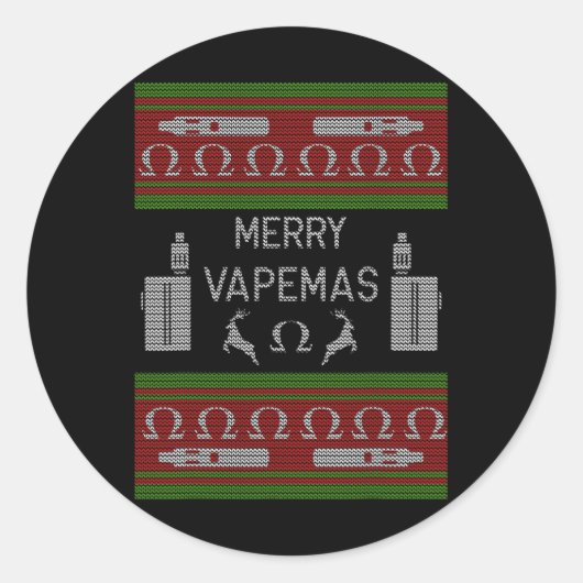 Merry Vapemas - Vaping Ugly Christmas Sweater Ronde Sticker (Voorkant)