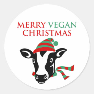 Merry Vegan Kerstmis, Koe, Ronde Sticker