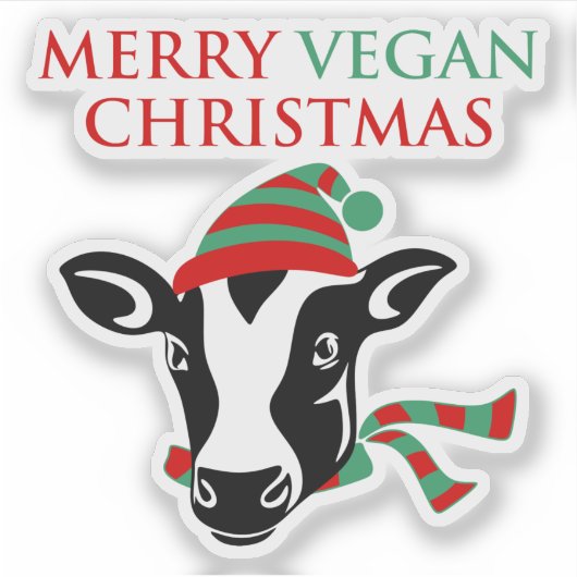 Merry Vegan Kerstmis, Koe, Sticker (Voorkant)