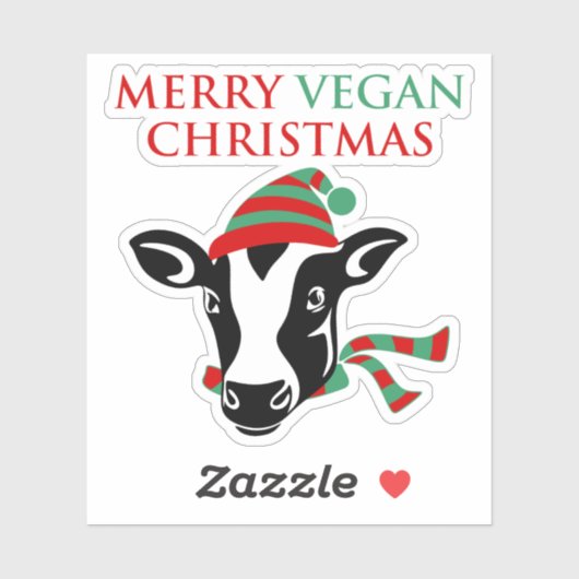 Merry Vegan Kerstmis, Koe, Sticker (Vel)
