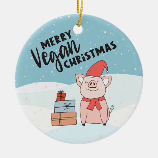 Merry Vegan Kerstmis schattige cartoon biglet en g Keramisch Ornament (Voorkant)