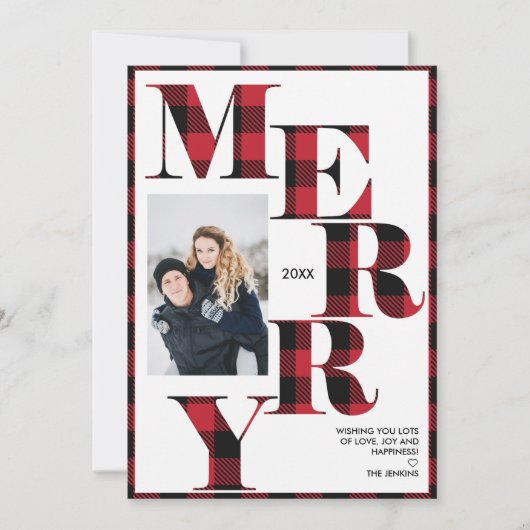 Merry | Verticale fotofeestdag met rode buffels Kaart (Voorkant)