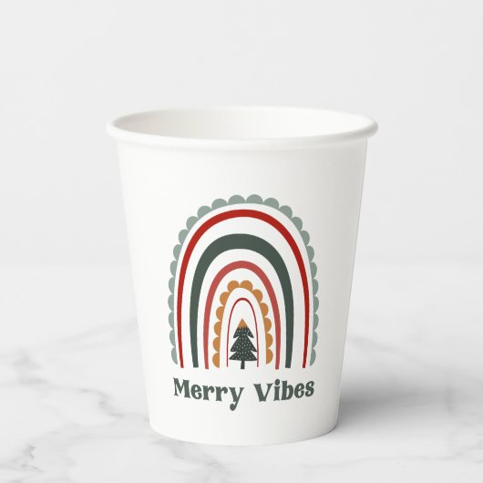 Merry Vibes Boho Rainbow Retro Kerstparty Papieren Bekers (Achterkant)