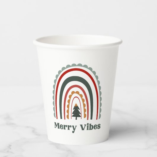 Merry Vibes Boho Rainbow Retro Kerstparty Papieren Bekers (Voorkant)