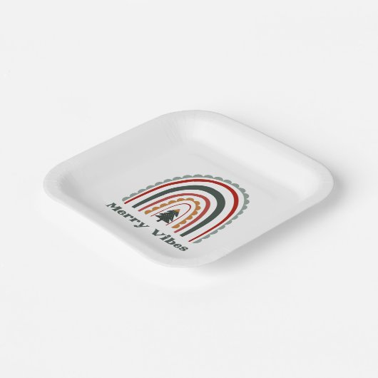 Merry Vibes Boho Rainbow Retro Kerstparty Papieren Bordje (Gebogen)