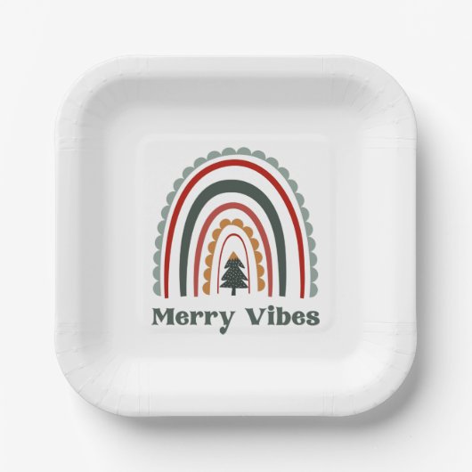 Merry Vibes Boho Rainbow Retro Kerstparty Papieren Bordje (Voorkant)
