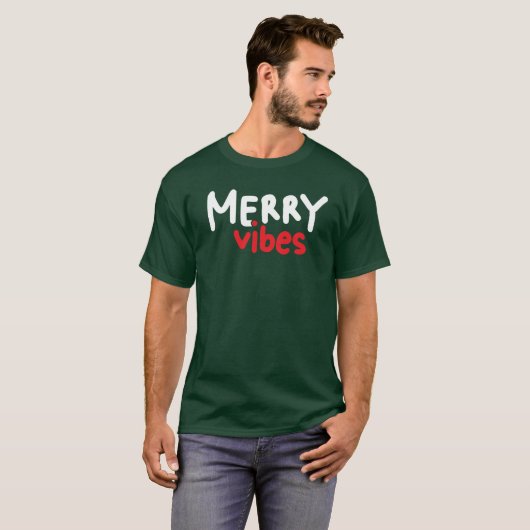 Merry Vibes Christmas T-shirt groen (Voorkant volledig)