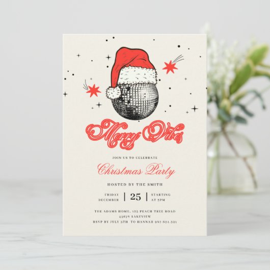 Merry Vibes Disco Santa Hat Retro Kerstfeest Kaart (Staand voorkant)