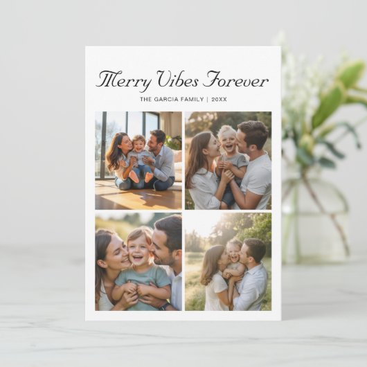 Merry Vibes Forever Classic Family Wenskaart Feestdagenkaart (Staand voorkant)