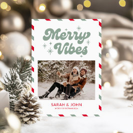 Merry Vibes Fun Retro Foto Kerst Feestdagenkaart