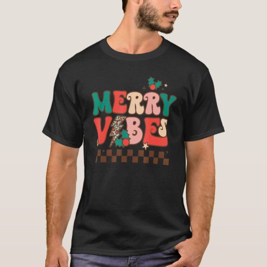 Merry Vibes Groovy Retro Kerstmis Happy Holi T-shirt (Voorkant)
