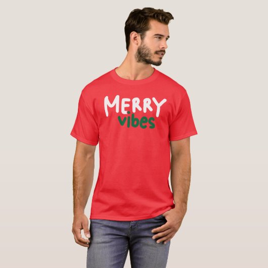 Merry Vibes Kerst T-shirt Rood (Voorkant volledig)