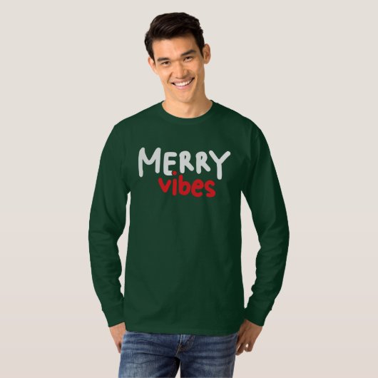 Merry Vibes - Mannen Longsleeve Groen T-shirt (Voorkant volledig)
